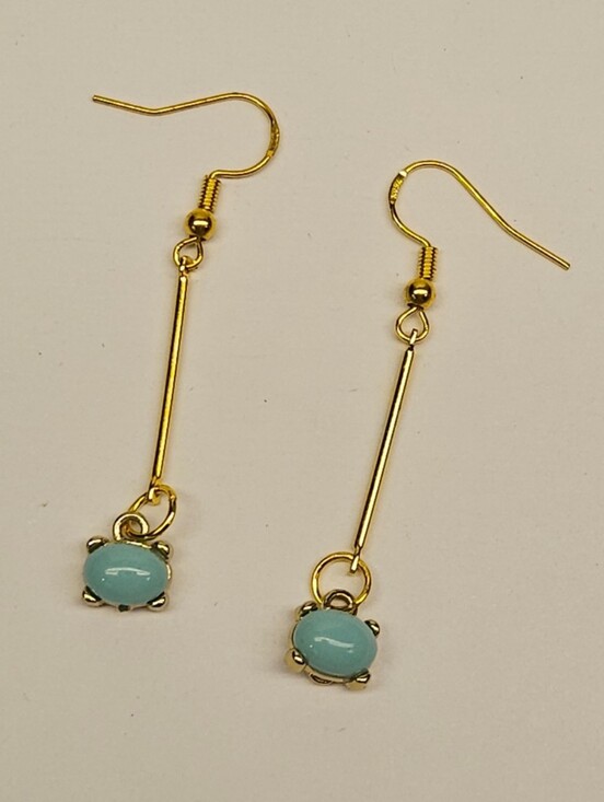 Handmade Jewelry - Gold-Tone Drop Earrings with Light Blue Colored Gemstones